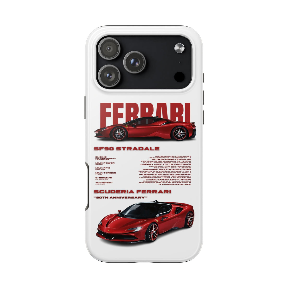 Ferrari SF90 White Premium Tough Shining Phone Case (Double Layer) Available For All iPhone Models