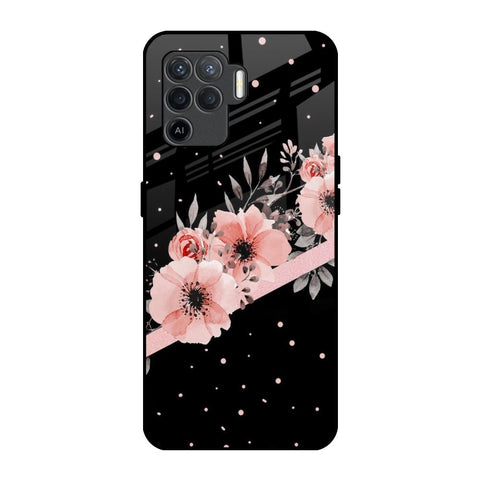 Floral Black Band Glossy Case For Oppo F19 Pro