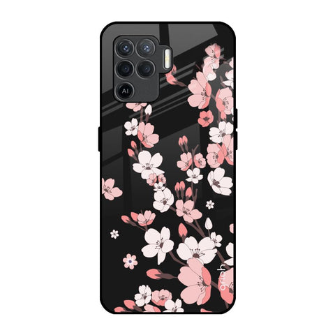 Black Cherry Blossom Glossy Case for Oppo F19 Pro