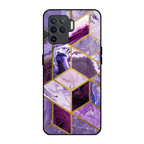 Purple Rhombus Marble Glossy Case for Oppo F19 Pro