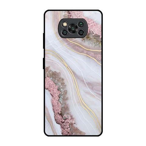 Pink & Gold Gllitter Marble Glossy Case for Poco X3 Pro