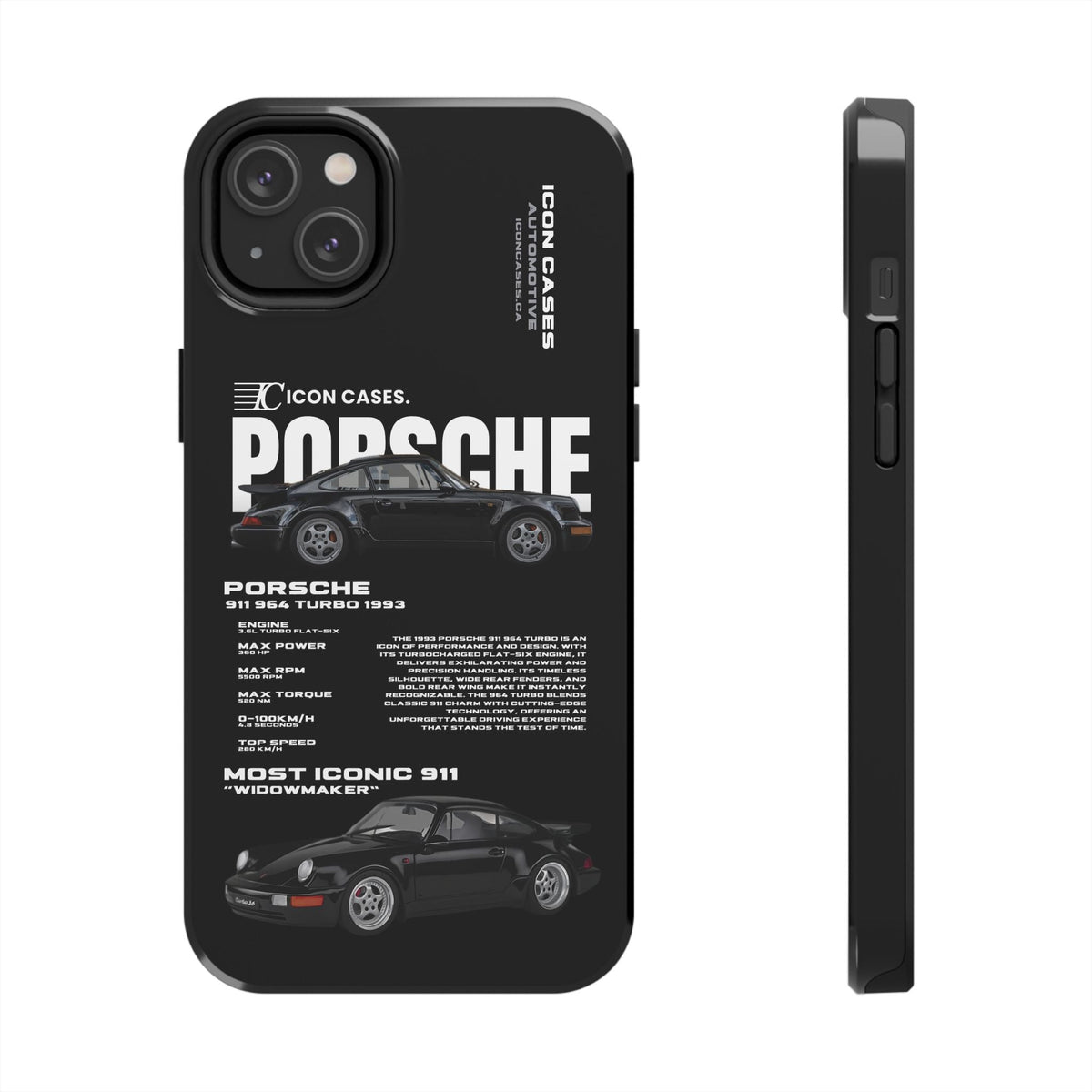 Porsche 911 (964) Turbo Black Premium Tough Shining Phone Case (Double Layer) Available For All iPhone Models