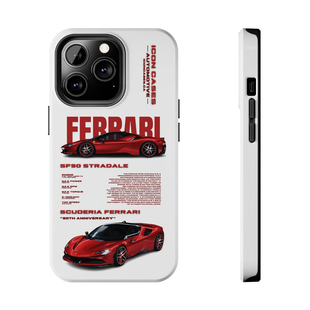 Ferrari SF90 White Premium Tough Shining Phone Case (Double Layer) Available For All iPhone Models
