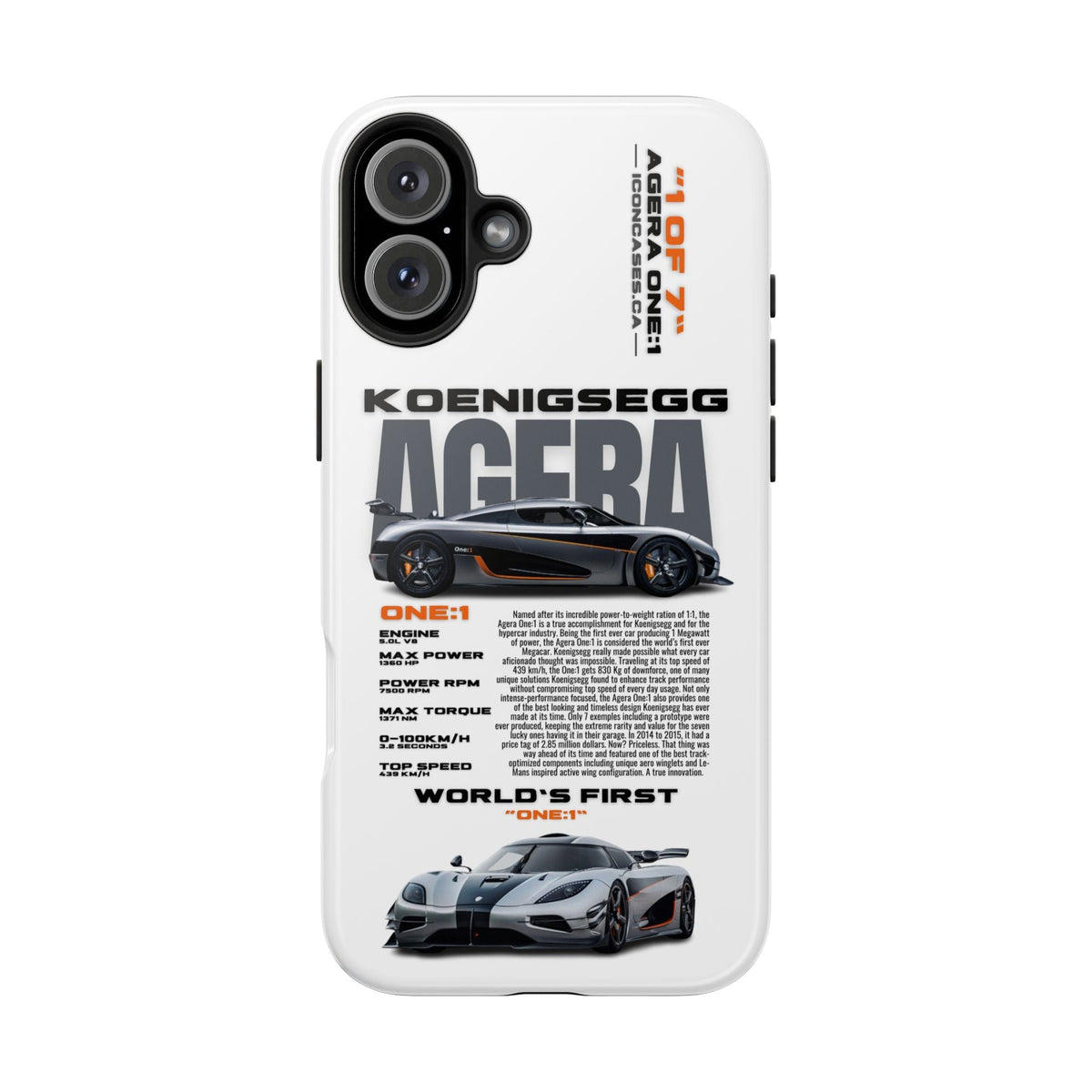 Koenigsegg One:1 White Premium Tough Shining Phone Case (Double Layer) Available For All iPhone Models