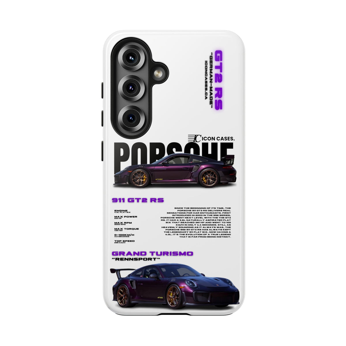 Porsche 911 GT2 RS Purple White Premium Tough Shining Phone Case (Double Layer) Available For All iPhone Models