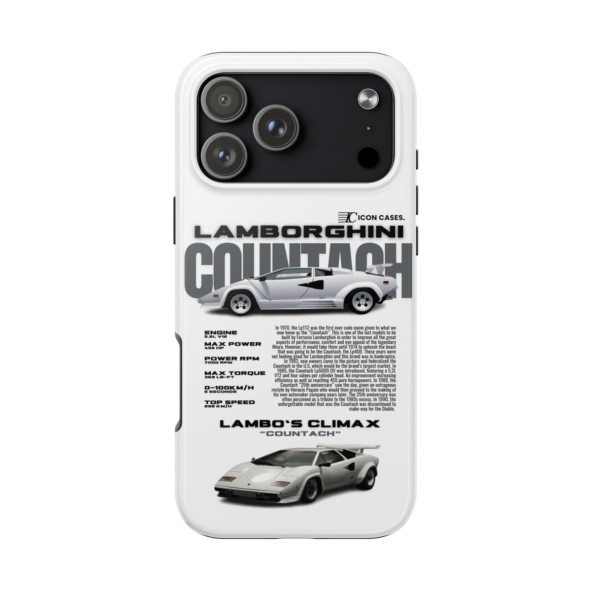 Lamborghini Countach White Premium Tough Shining Phone Case (Double Layer) Available For All iPhone Models