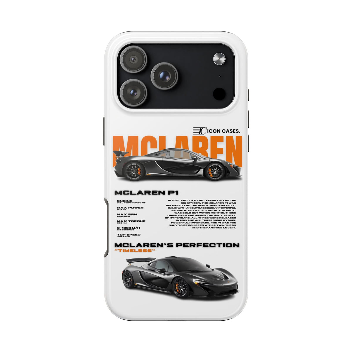 McLaren P1 White Premium Tough Shining Phone Case (Double Layer) Available For All iPhone Models