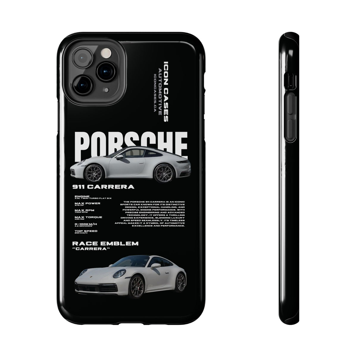 Porsche 911 Carrera (992) Black Premium Tough Shining Phone Case (Double Layer) Available For All iPhone Models