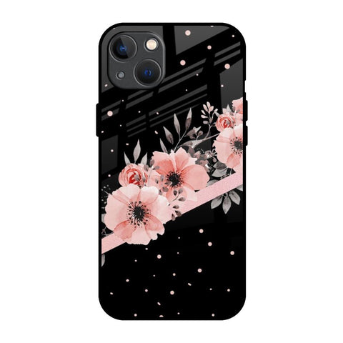 Floral Black Band Glossy Case For iPhone 13 mini
