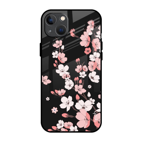 Black Cherry Blossom Glossy Case for iPhone 13 mini