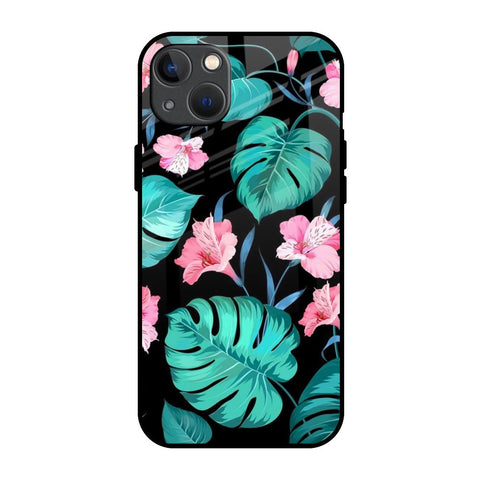 Tropical Leaves & Pink Flowers Glossy Case for iPhone 13 mini