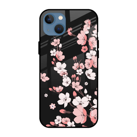 Black Cherry Blossom Glossy Case for Apple iPhone 13 Mini