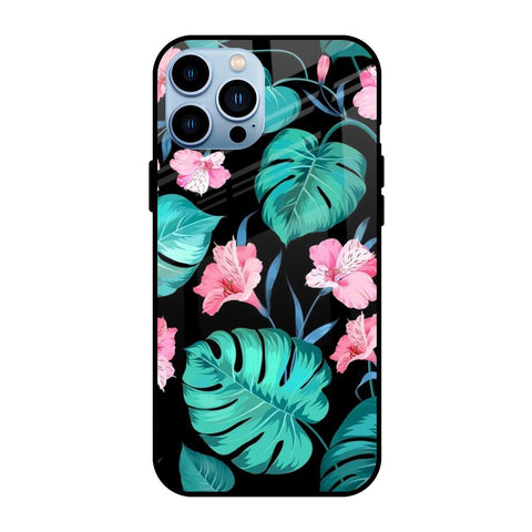 Tropical Leaves & Pink Flowers Glossy case for iPhone 13 Pro