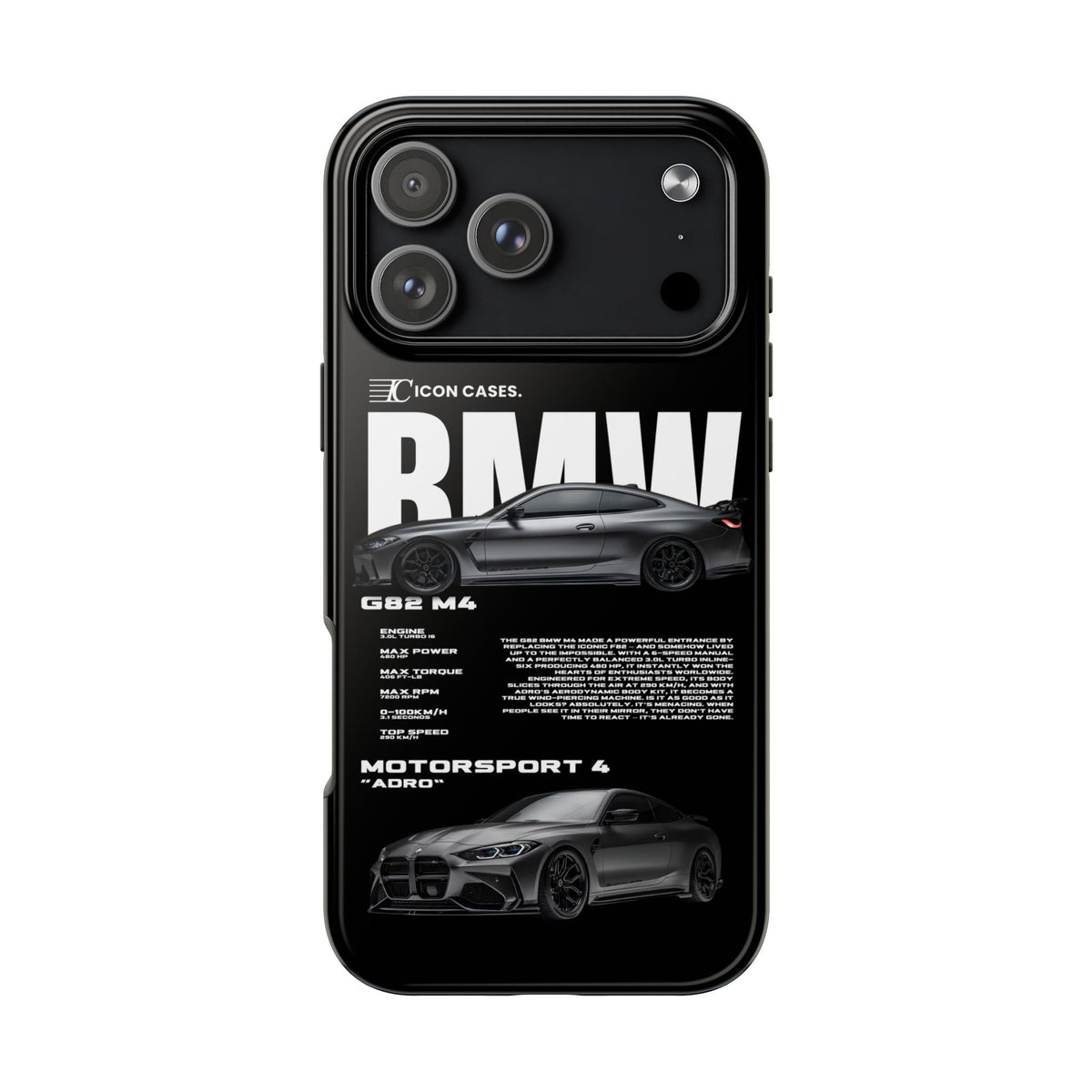 BMW M4 (G82) Black Premium Tough Shining Phone Case (Double Layer) Available For All iPhone Models