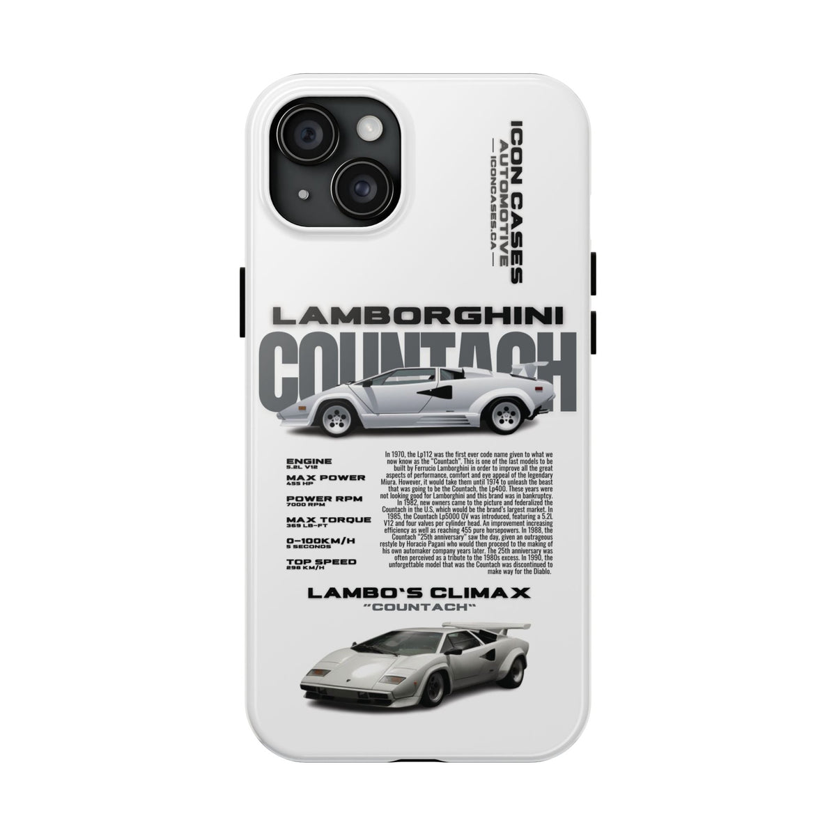 Lamborghini Countach White Premium Tough Shining Phone Case (Double Layer) Available For All iPhone Models