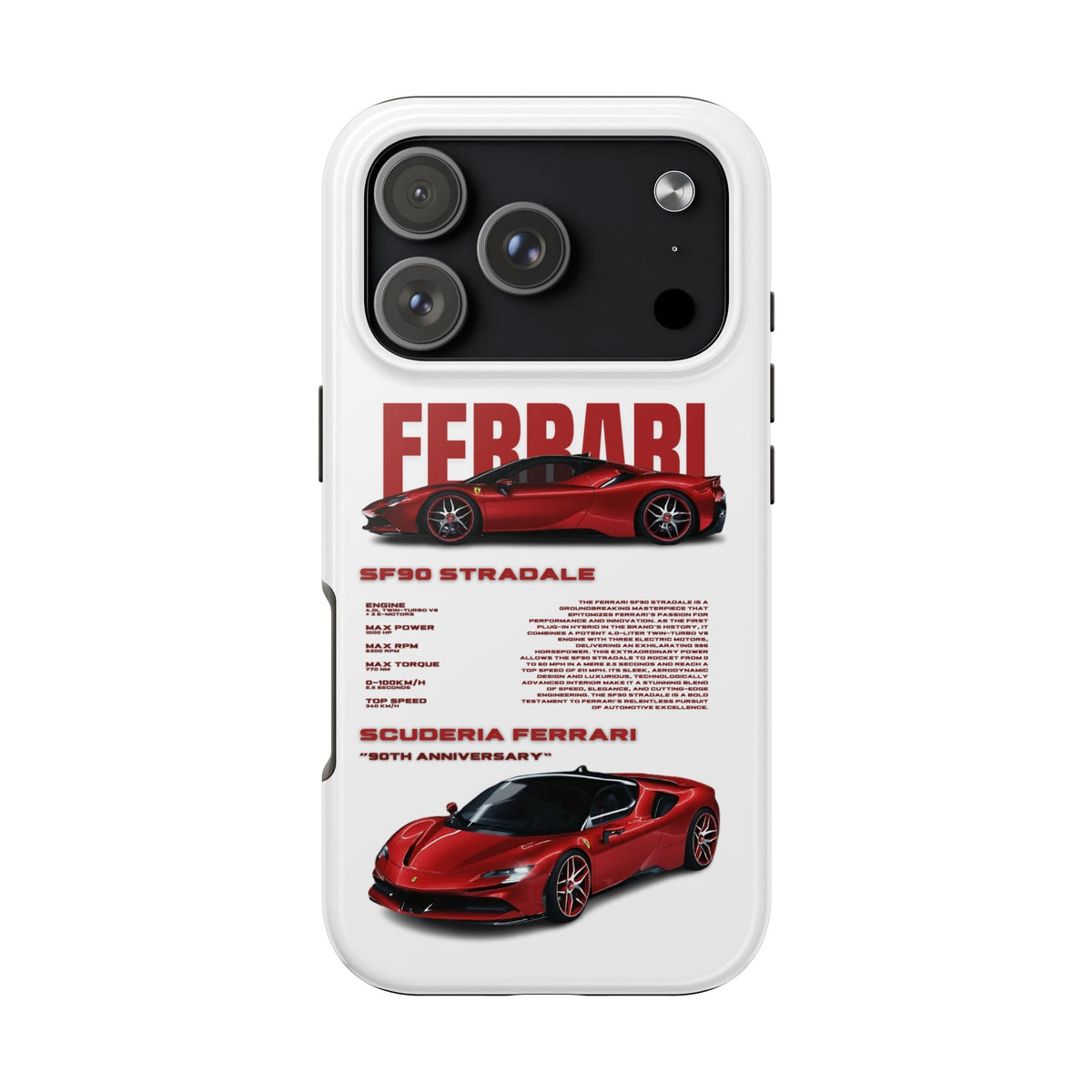Ferrari SF90 White Premium Tough Shining Phone Case (Double Layer) Available For All iPhone Models