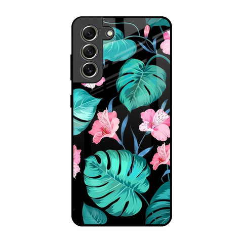 Tropical Leaves & Pink Flowers Glossy Case for Samsung Galaxy S21 FE 5G