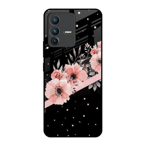 Floral Black Band Glossy Case For Vivo V23 5G
