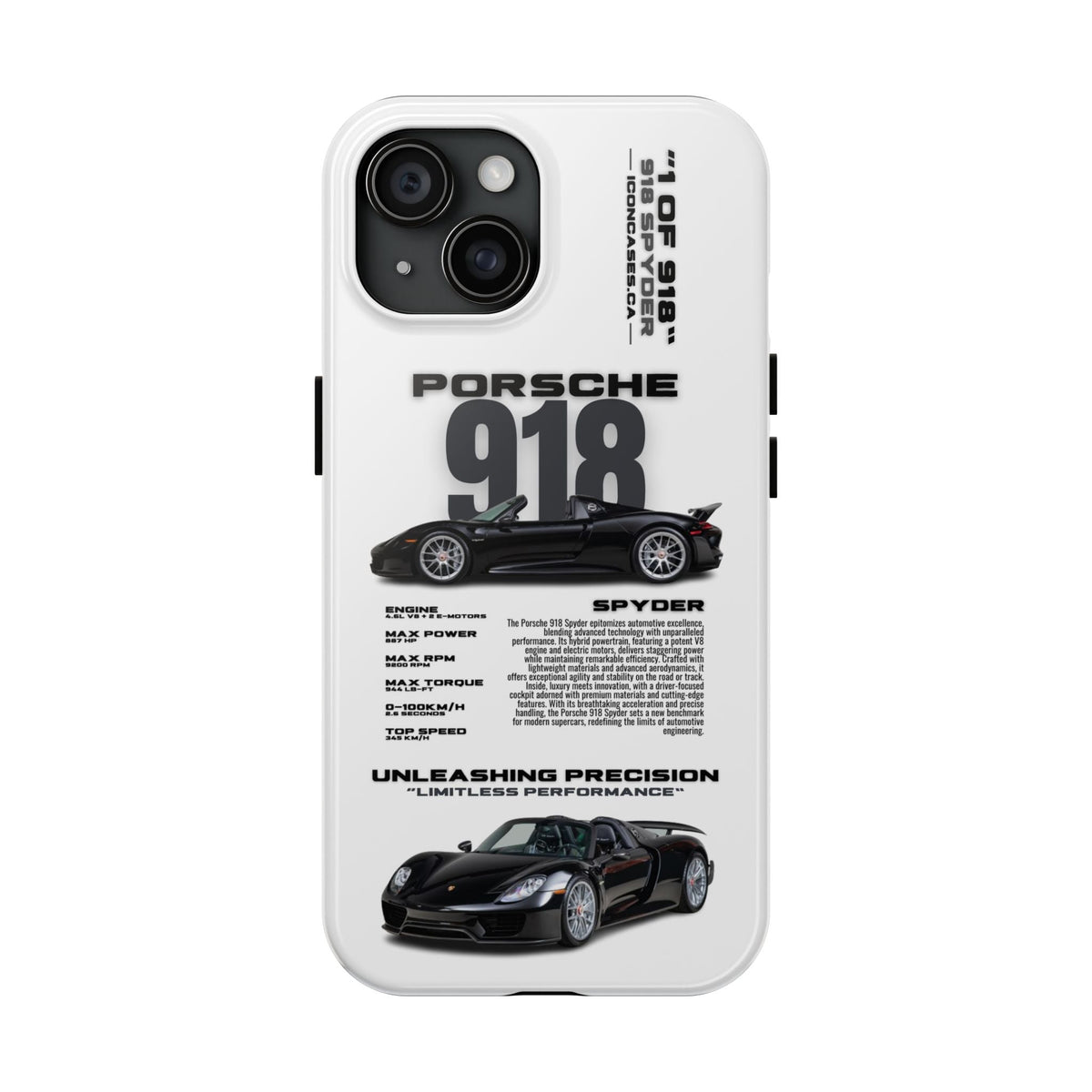 Porsche 918 Spyder White Premium Tough Shining Phone Case (Double Layer) Available For All iPhone Models