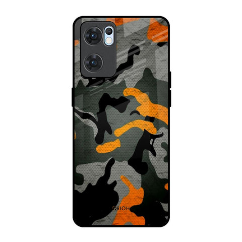Camouflage Orange Glossy Case For Oppo Reno7 5G