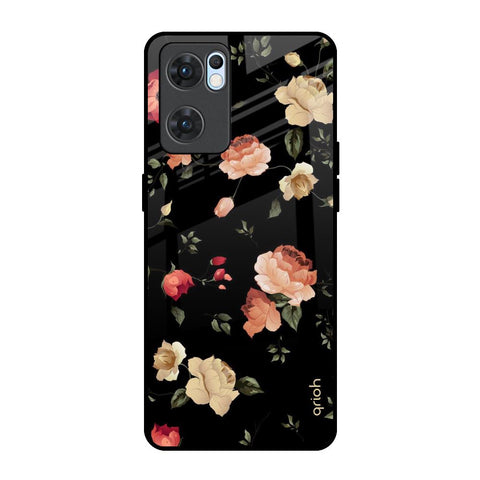 Black Spring Floral Glossy Case for Oppo Reno7 5G