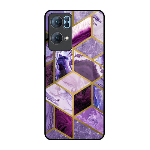Purple Rhombus Marble Glossy Case for Oppo Reno7 Pro 5G
