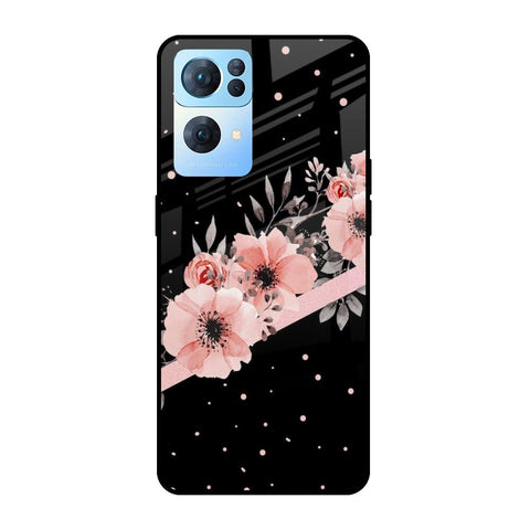 Floral Black Band Glossy Case For Oppo Reno7 Pro 5G
