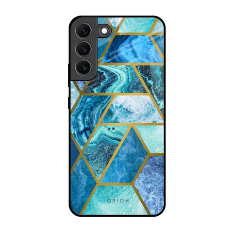 Turquoise Geometrical Marble Glossy Case for Samsung Galaxy S22 5G