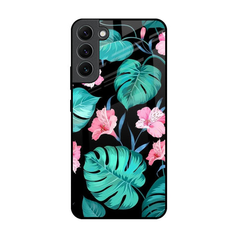 Tropical Leaves & Pink Flowers Glossy Case for Samsung Galaxy S22 Plus 5G
