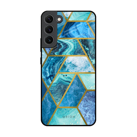 Turquoise Geometrical Marble Glossy Case for Samsung Galaxy S22 Plus 5G