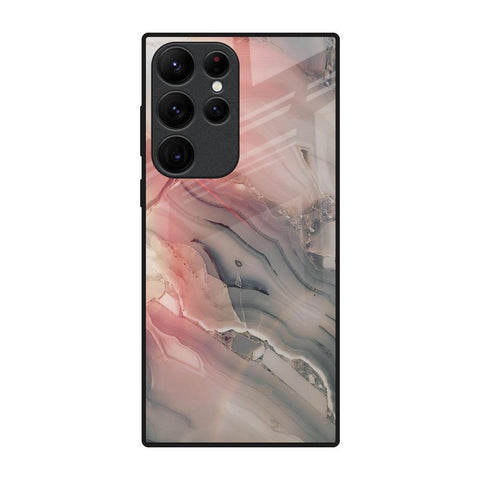 Pink And Grey Marble Glossy Case For Samsung Galaxy S22 Ultra 5G