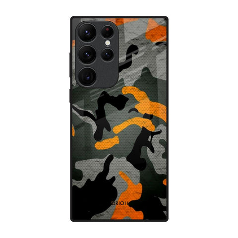 Camouflage Orange Glossy Case For Samsung Galaxy S22 Ultra 5G