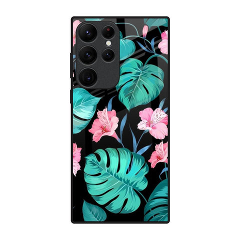 Tropical Leaves & Pink Flowers Glossy Case for Samsung Galaxy S22 Ultra 5G