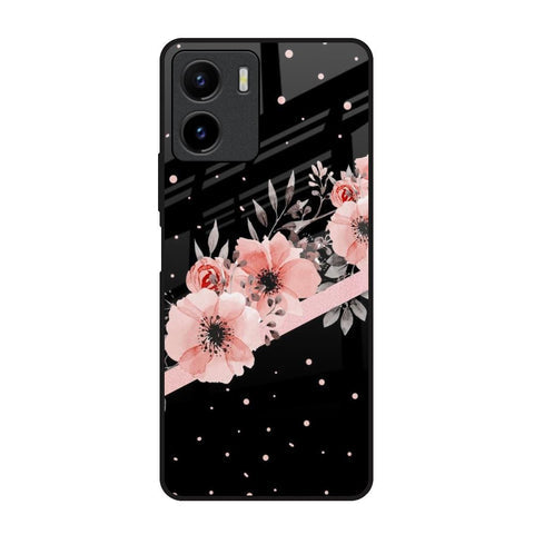 Floral Black Band Glossy Case For Vivo Y15s