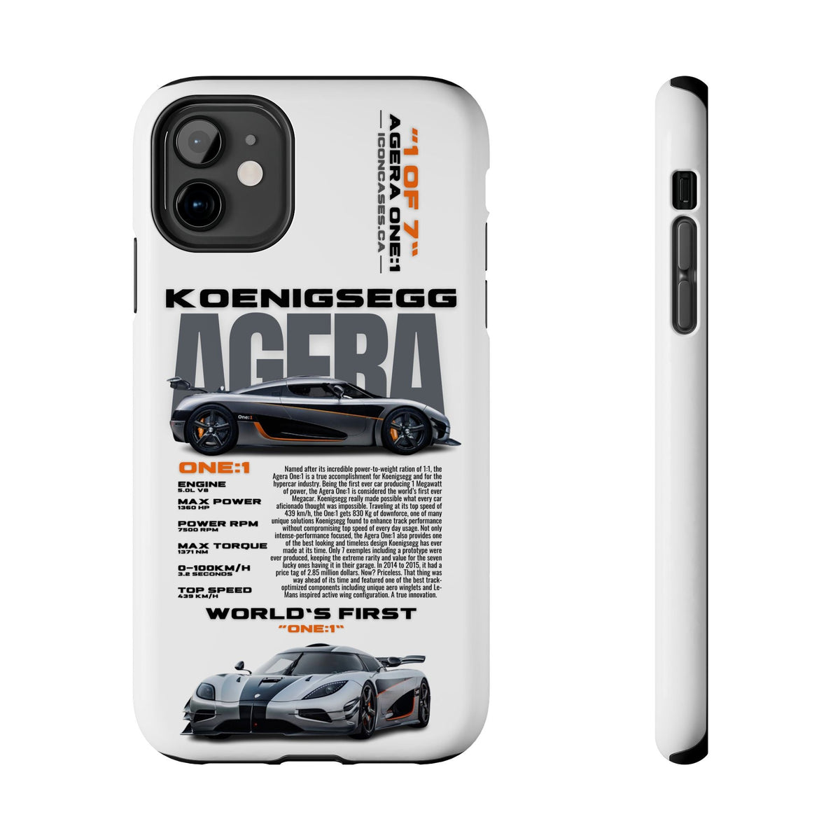 Koenigsegg One:1 White Premium Tough Shining Phone Case (Double Layer) Available For All iPhone Models
