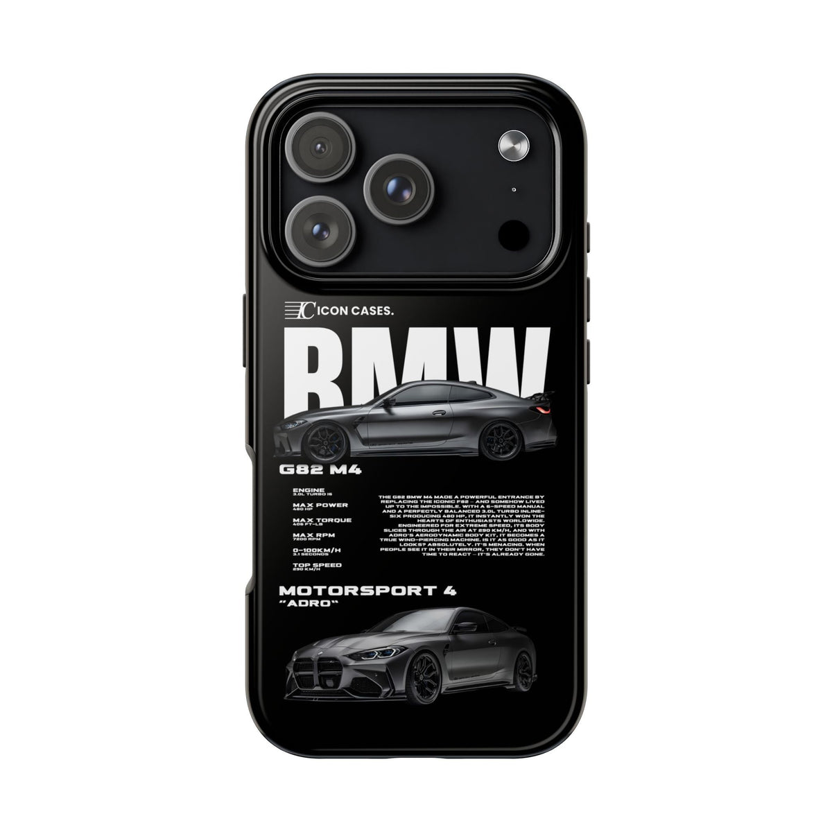 BMW M4 (G82) Black Premium Tough Shining Phone Case (Double Layer) Available For All iPhone Models