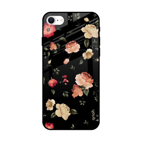 Black Spring Floral Glossy Case for iPhone SE 2022