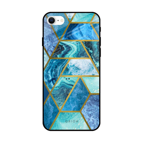 Turquoise Geometrical Marble Glossy Case for iPhone SE 2022