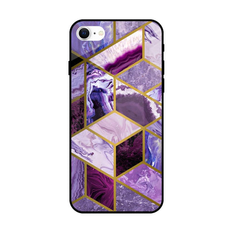 Purple Rhombus Marble Glossy Case for iPhone SE 2022