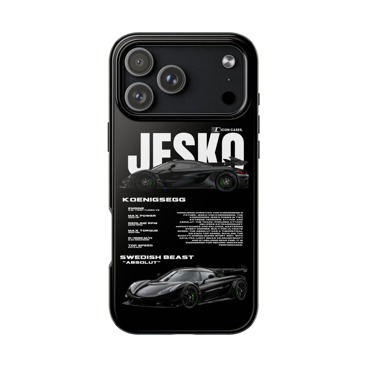 Koenigsegg Jesko Black Premium Tough Shining Phone Case (Double Layer) Available For All iPhone Models