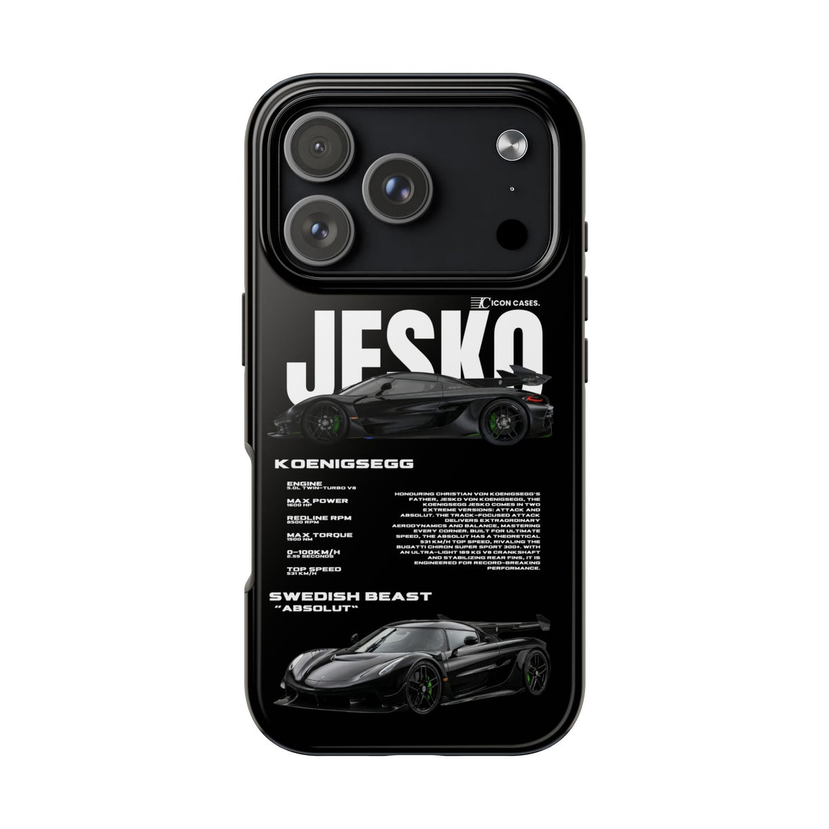 Koenigsegg Jesko Black Premium Tough Shining Phone Case (Double Layer) Available For All iPhone Models