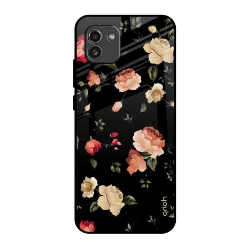 Black Spring Floral Glossy Case for Samsung Galaxy A03