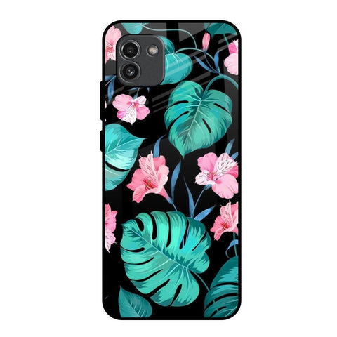 Tropical Leaves & Pink Flowers Glossy Case for Samsung Galaxy A03