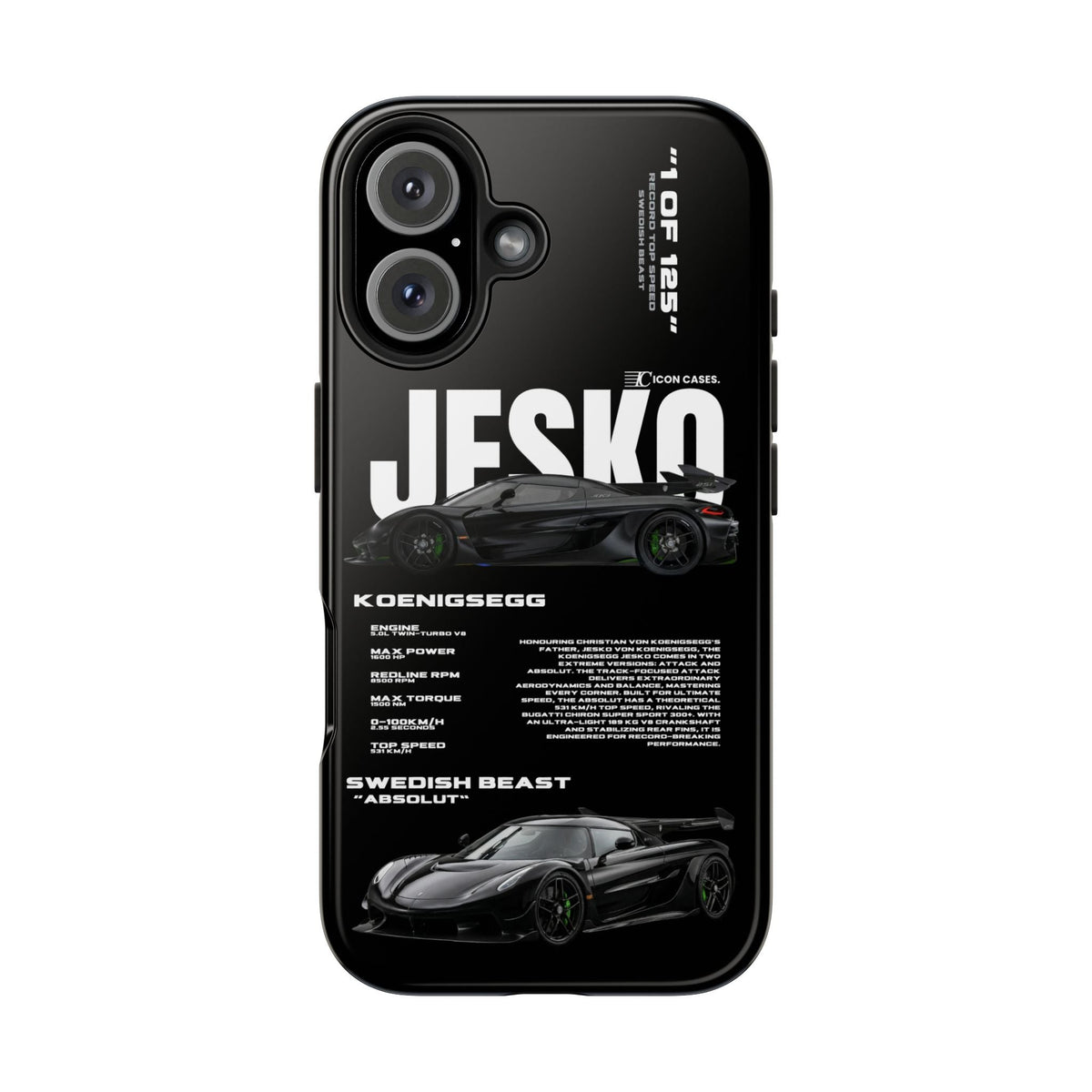 Koenigsegg Jesko Black Premium Tough Shining Phone Case (Double Layer) Available For All iPhone Models