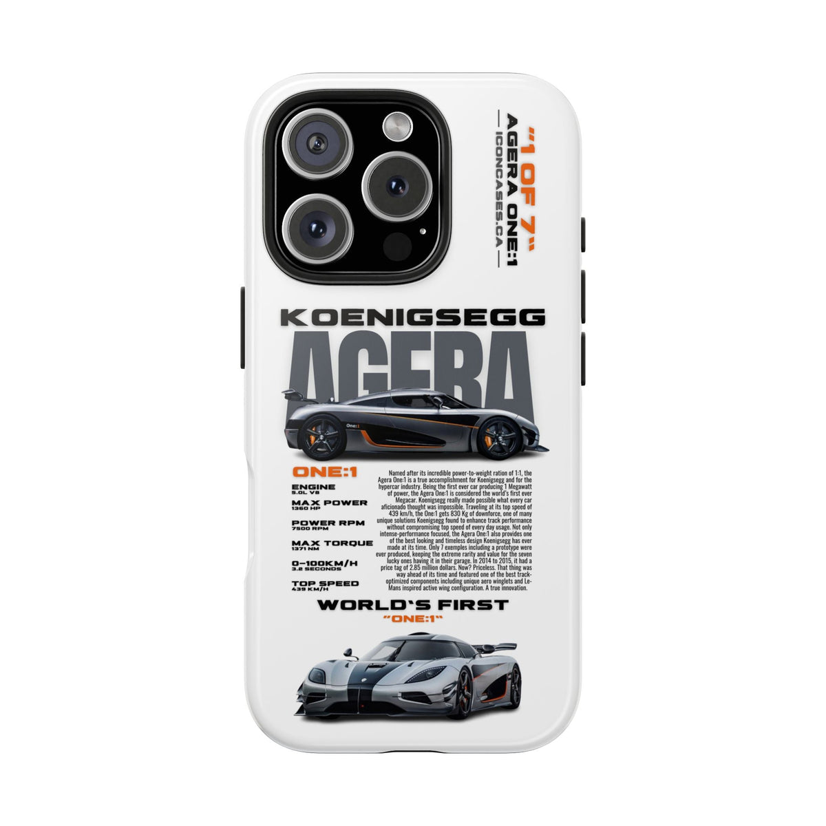 Koenigsegg One:1 White Premium Tough Shining Phone Case (Double Layer) Available For All iPhone Models