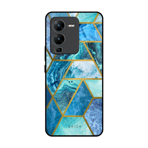 Turquoise Geometrical Marble Glossy Case for Vivo V25 Pro