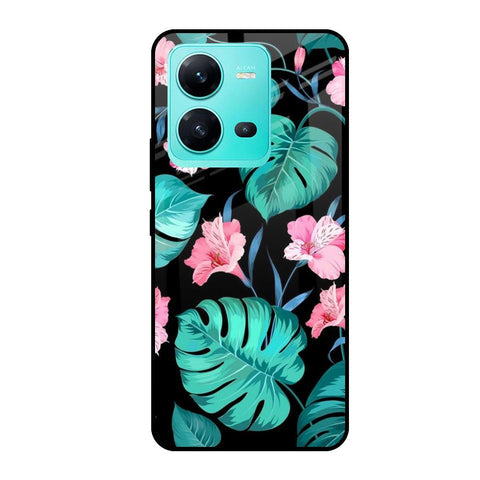 Tropical Leaves & Pink Flowers Glossy case for Vivo V25