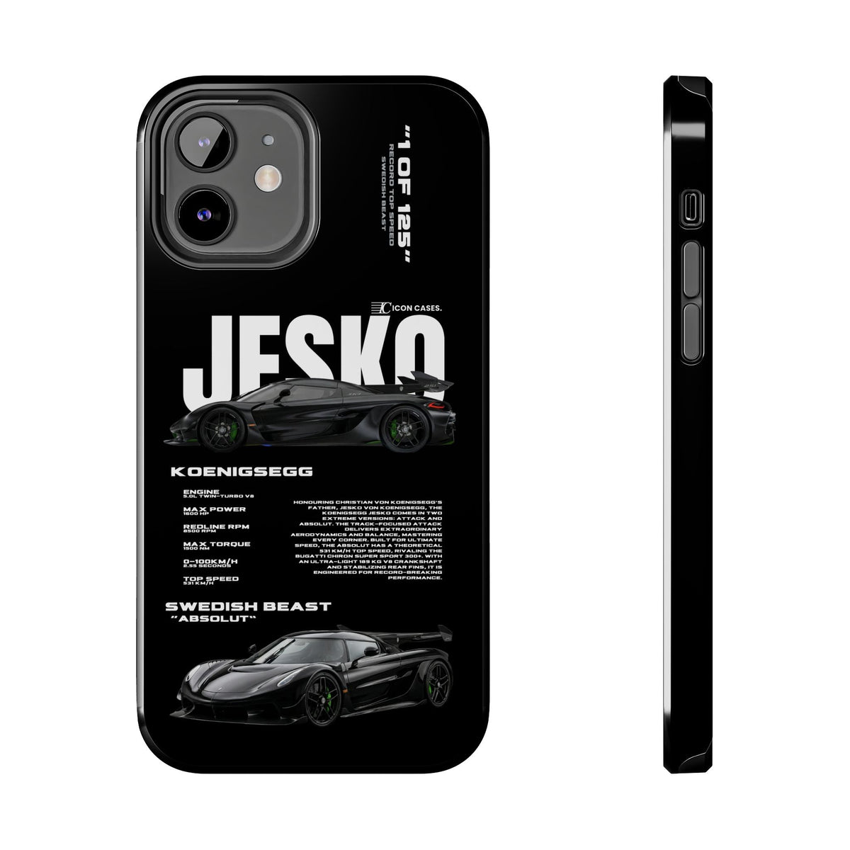 Koenigsegg Jesko Black Premium Tough Shining Phone Case (Double Layer) Available For All iPhone Models
