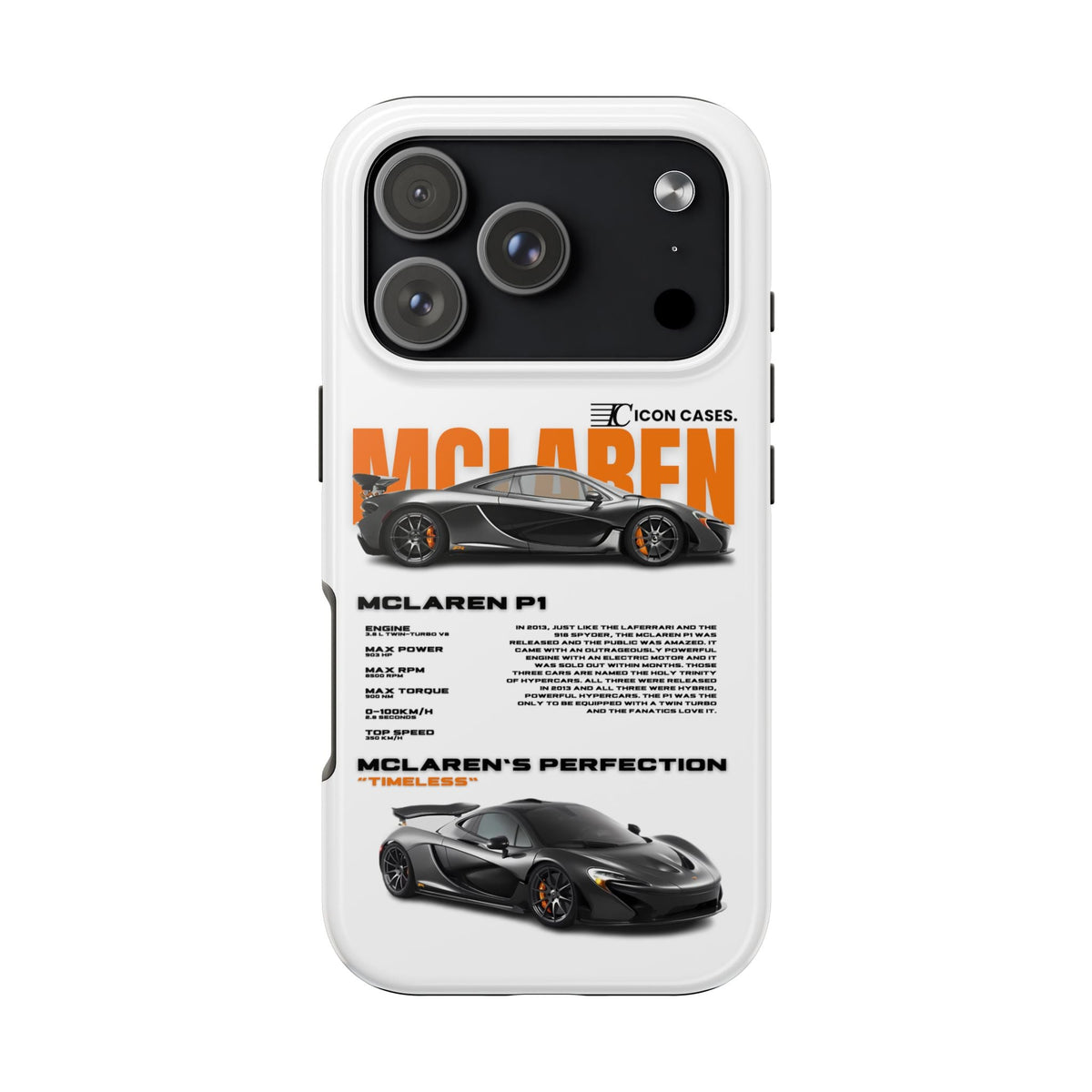 McLaren P1 White Premium Tough Shining Phone Case (Double Layer) Available For All iPhone Models