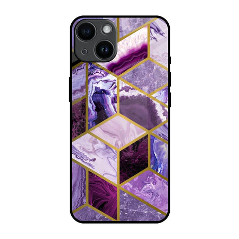 Purple Rhombus Marble Glossy Case for iPhone 14
